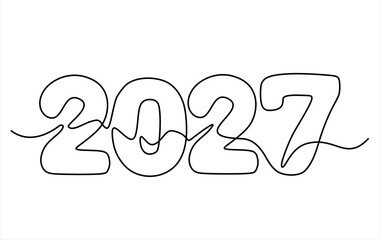 2027 New Year continuous one line drawing vector illustration. Editable stroke	
