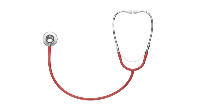 Red and silver stethoscope on black medical healthcare isolated on a transparent background