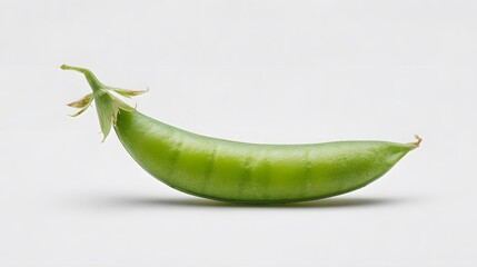A vibrant green pea pod on a clean white background.