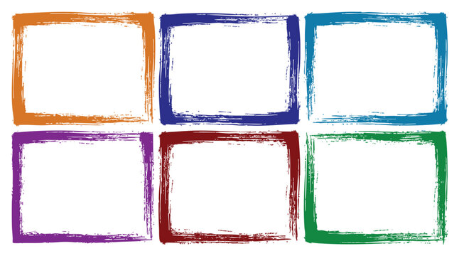 Colorful brush stroke frames set with hand painted grunge borders in a vibrant artistic style. A vector illustration collection for photo decoration, social media posts and quote boxes.