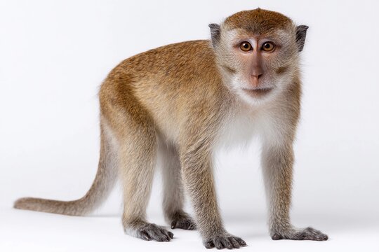 Macaque monkey in daylight on white background