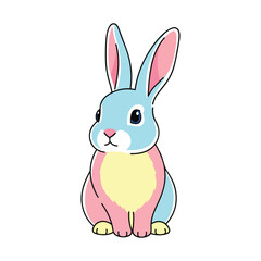 Obraz premium Cute pastel blue pink bunny rabbit sitting illustration on white background art