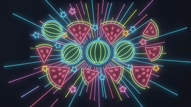 Neon watermelon pattern beaming vibrant retro summer vibes.