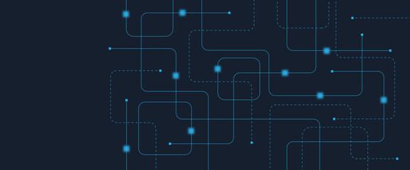 Abstract digital AI circuit board background with tech icons. Digital technology motherboard texture design. Engineering circuit board concept for poster, header, banner, website, presentation