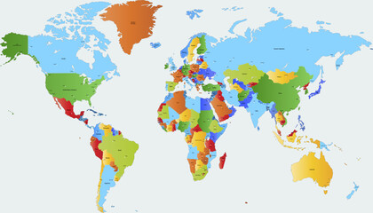 Obraz premium World map. Color modern vector map. Silhouette map