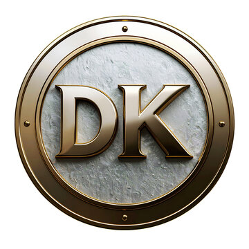 The dk logo on black and gold circle with the letter dk.