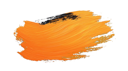 orange paint stroke with texture, isolated on transparent PNG background,
