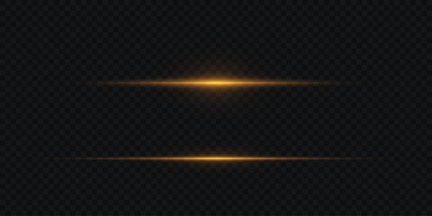 Horizontal light flare effect on dark transparent background.
