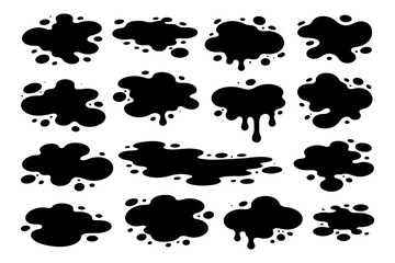 Fototapeta premium Black ink splatter set on white background for design projects.