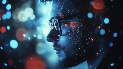 Man with glasses and digital data