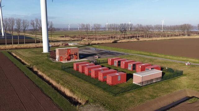 Wind turbine powering battery energy storage system facility