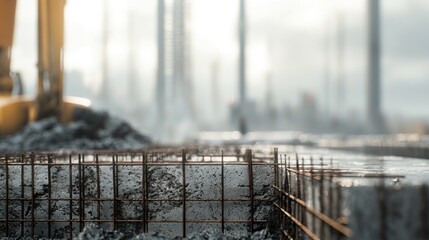 Construction site foundation close up