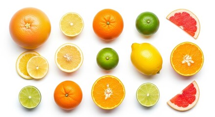 Assortment of Fresh Citrus Fruits on White Background