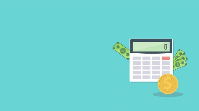 Calculator with money concept income tax calculation. Calculating income tax payment, business, finance and investment concept. 4K video animation.	