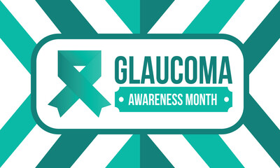 Glaucoma Awareness Month. Celebrate annual in January. Vision problems. Save your eyes. Prevention and protection. Green ribbon. Medical healthcare concept. Poster, banner and background. Vector