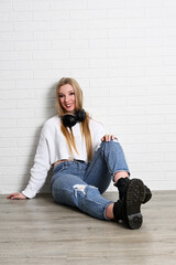 Portrait of young blond pretty woman