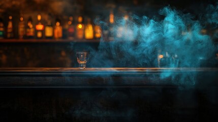 Shot glass on bar with atmospheric effect