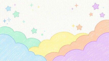 Cute Cartoon Pastel Sky with Colorful Clouds