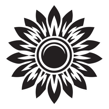 Black and white vector silhouette of a flower isolated on white background