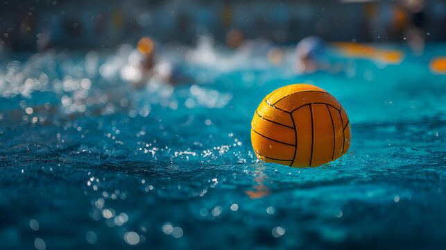 Water polo ball floating in swimming pool splashing