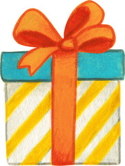 Watercolor hand drawn colorful gift box