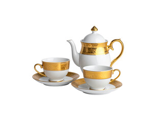 Fototapeta premium A beautiful ceramic teapot and teacup set on a transparent background