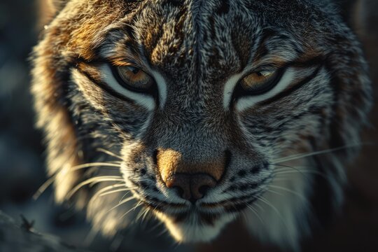Close up of an iberian lynx with piercing eyes, showcasing its wild beauty and intense stare