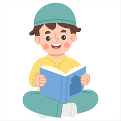 Illustration of Boy Reading Islamic Book