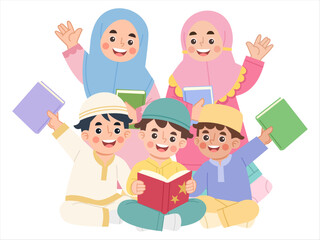 Illustration of Muslim Children Studying