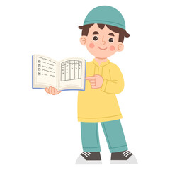 Illustration of a Muslim boy with a notebook