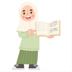 Illustration of Girl in Hijab Reading Book