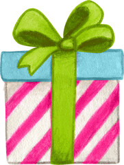Watercolor hand drawn colorful gift box