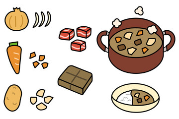 カレー作りのイラストセット