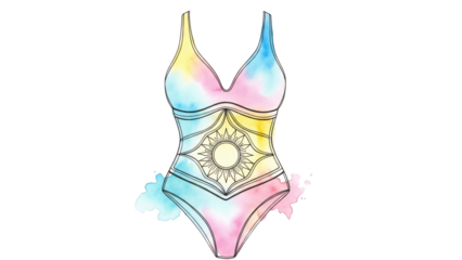Woman bodysuit with geometric design front and sun in the middle body.