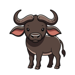 Fototapeta premium cute baby African Buffalo, flat design, vector illustration, isolated on white transparent background for kids kindergartens themes