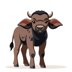 Fototapeta premium cute baby African Buffalo, flat design, vector illustration, isolated on white transparent background for kids kindergartens themes