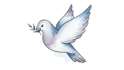 Obraz premium White dove bird with blue and pink watercolor paint on it body.