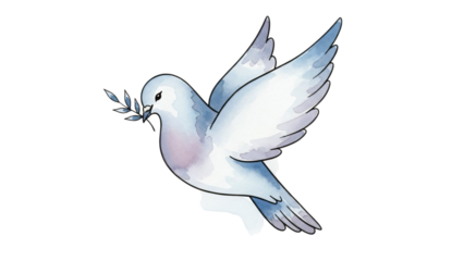 White dove bird with blue and pink watercolor paint on it body.