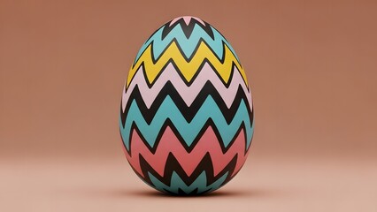 Vibrant easter egg with zig zag pattern in pink blue yellow and black