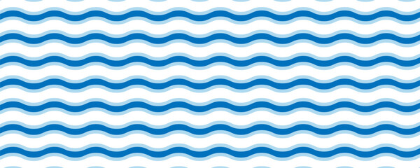 Seamless Wave Pattern, Hand drawn water sea vector background. Wavy beach print, curly grunge paint lines, watercolor stripes