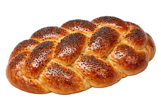 Challah bread with poppy seeds, a braided festive loaf representing jewish tradition and holiday meals, transparent background