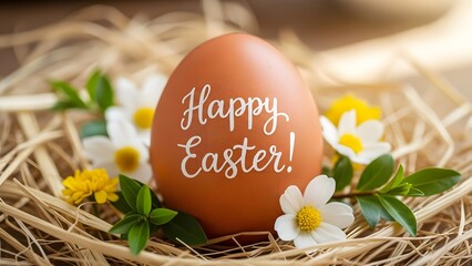 Easter egg decoration with flowers in nest happy easter celebration