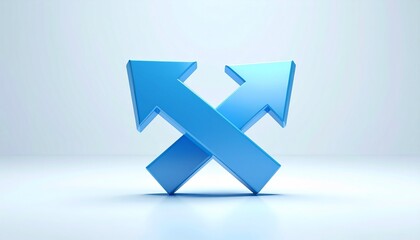 Obraz premium “Glossy blue 3D arrows crossing in X shape on reflective surface with gradient light blue background”