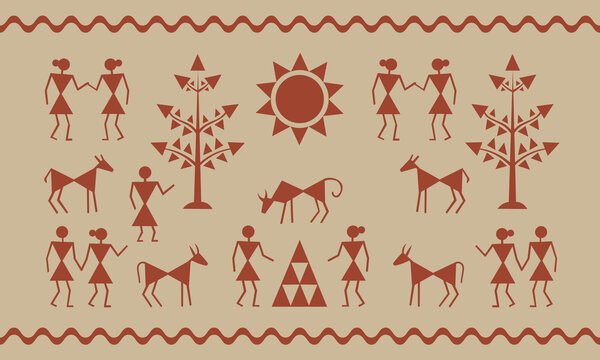 Warli Folk Tribal Art for Odisha or Maharashtra Tribal Stick Figures Indian tradition tribal art vector