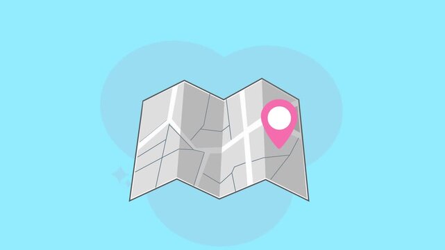 Simple Flat Design Map With Pink Location Pin Icon.