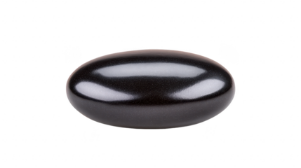 Smooth black stone oval shape isolated on transparency background polished surface reflective used for massage therapy spa relaxation meditation and wellness treatments