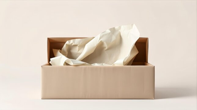 Empty gift box with tissue paper for valentine ecommerce packaging visuals