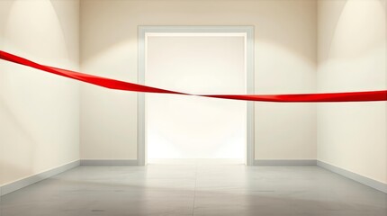 Red tape blocking empty entrance for restriction and access control concepts