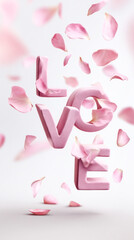 Pink love letters surrounded by scattered rose petals on a soft background, ideal for Valentine's Day celebrations and romantic themes with copy space
