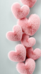 Pink fluffy heart decorations arranged vertically on a light background, perfect for Valentine's Day celebrations and romantic themes